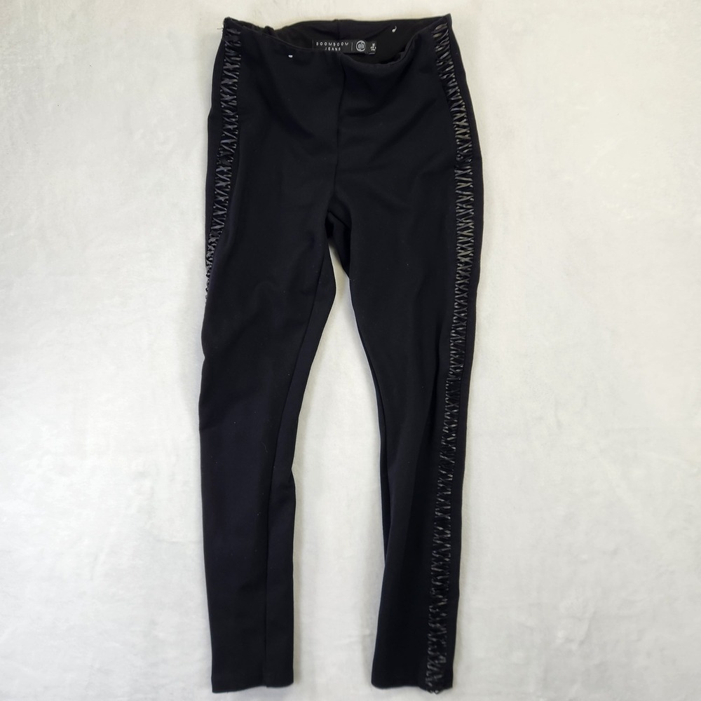 BOOMBOOM JEANS‎ Black Ribbed Side Detail Leggings Pants Women's Size M
